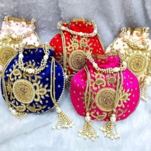 Indian Beautiful Embroidery potli Bags With Beaded Work Peacock Potli Bag